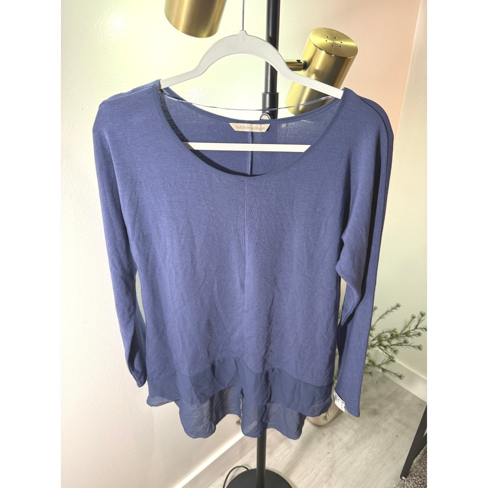 Soft Surroundings bias soft long sleeve sheer hem scoopneck blue pretty LG cozy
